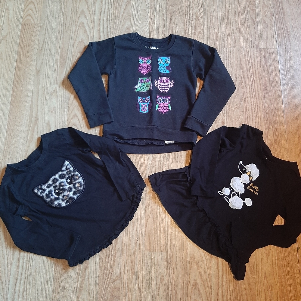 Garanimals Hanes Lot of 3 Girls Long Sleeve Shirts 4T Cat Dog Owls